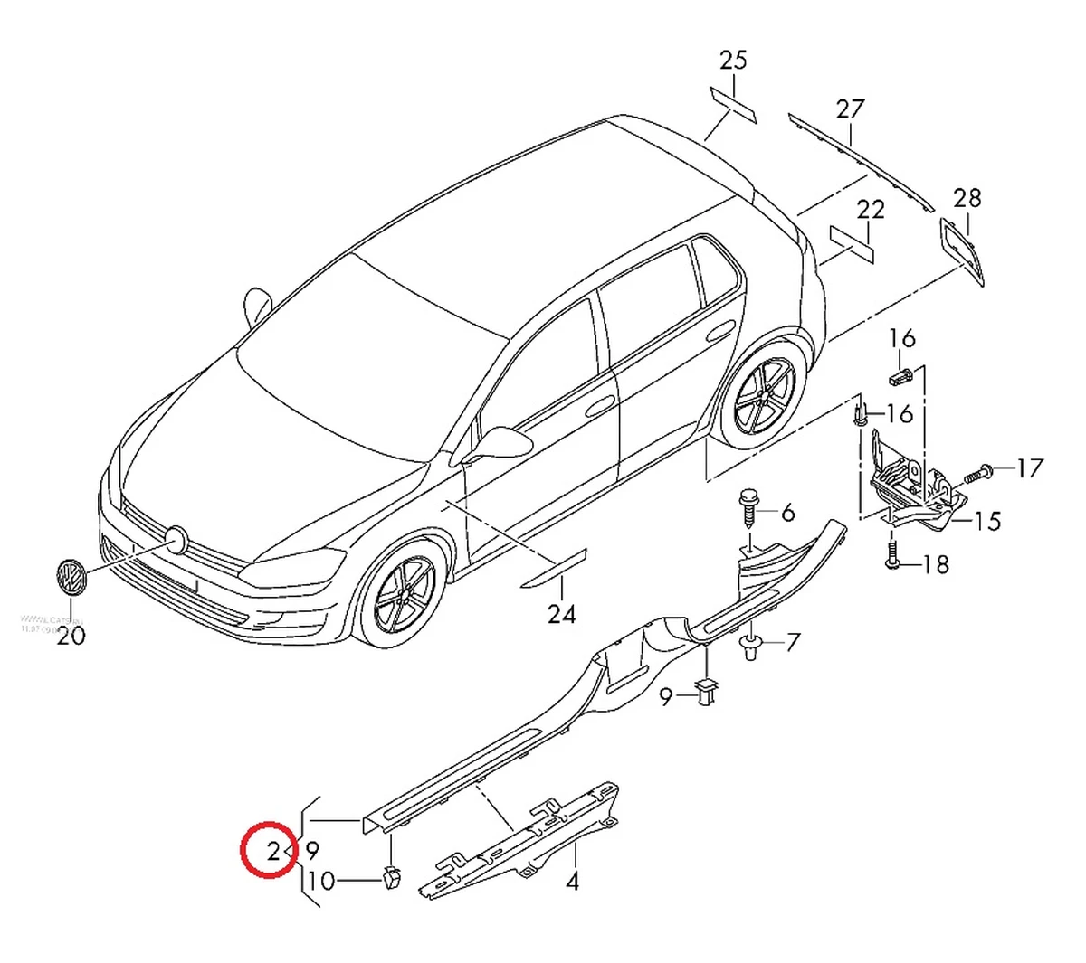 Sill trim right shetland with damage 5GM853372BZA2 Volkswagen E-GOLF