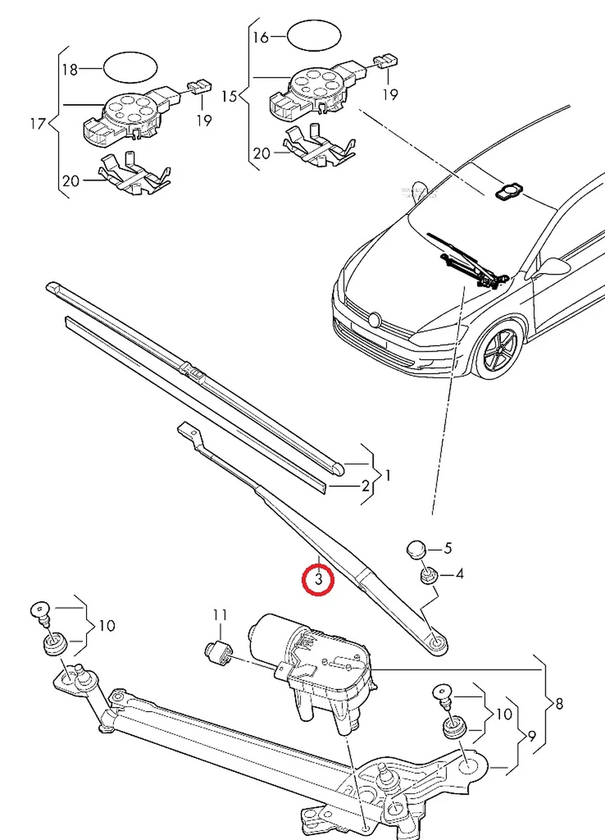 Wiper arm (driver's side) right assembly with wiper 5G2955410B Volkswagen E-GOLF
