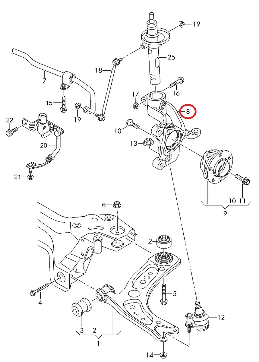 Wheel bearing housing front left Volkswagen E-GOLF 5Q0407255Q