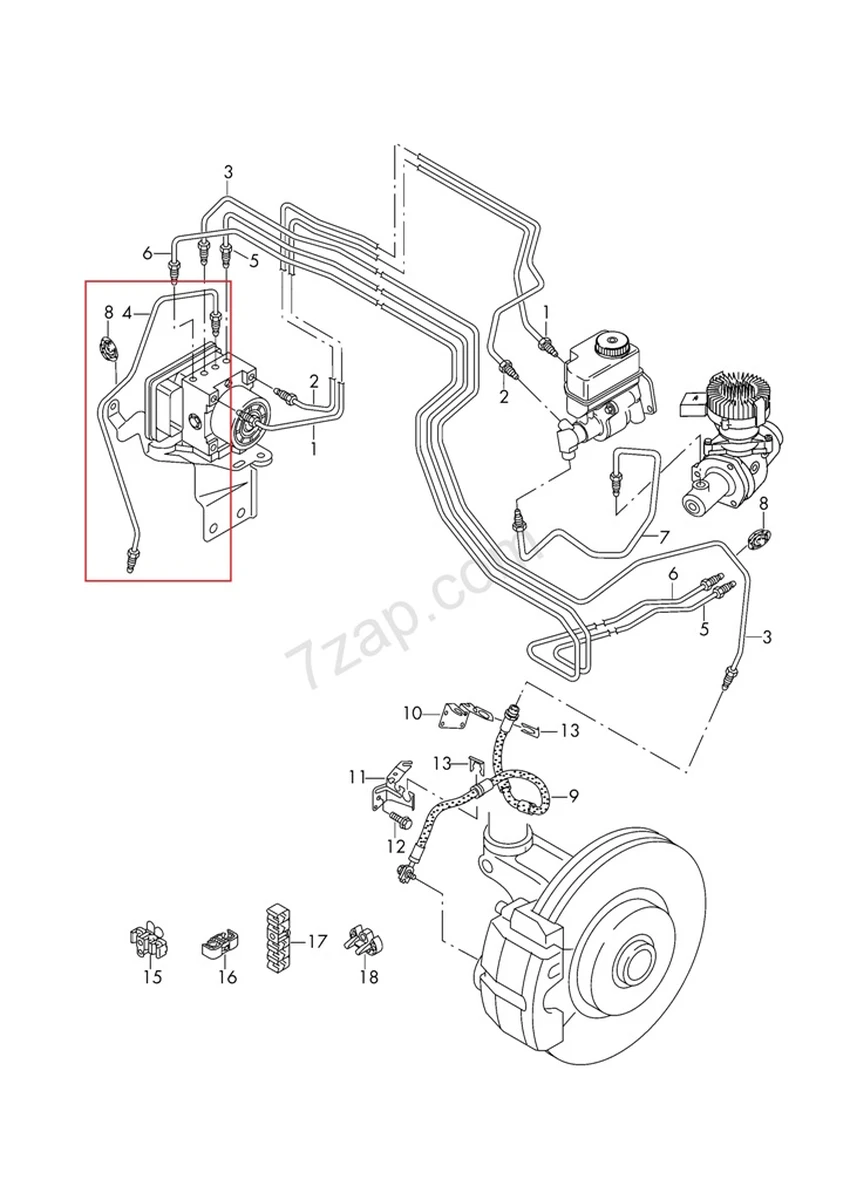 Brake pipe from the hydraulic system to the brake hose right Volkswagen E-GOLF 5Q1614724