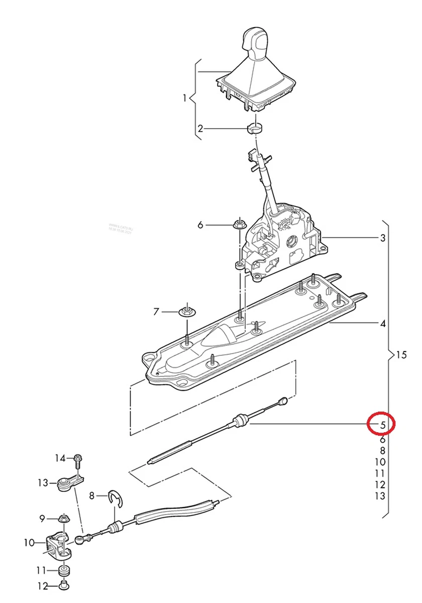 Трос механизма переключения передач в сборе с кронштейном Volkswagen E-GOLF 5QE713265B