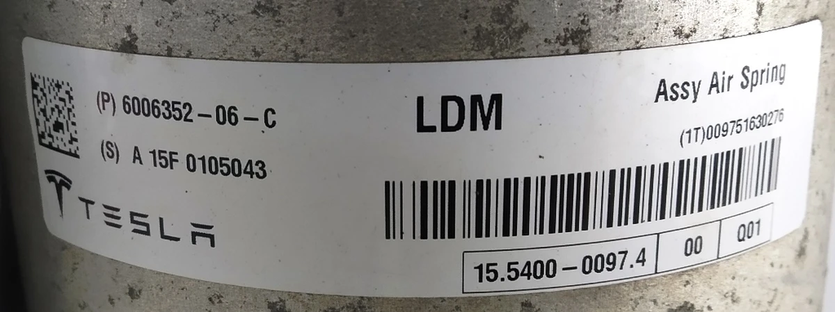 1 Rear left pneumatic shock absorber (air cylinder lets through) Tesla model S 6006352-06-C