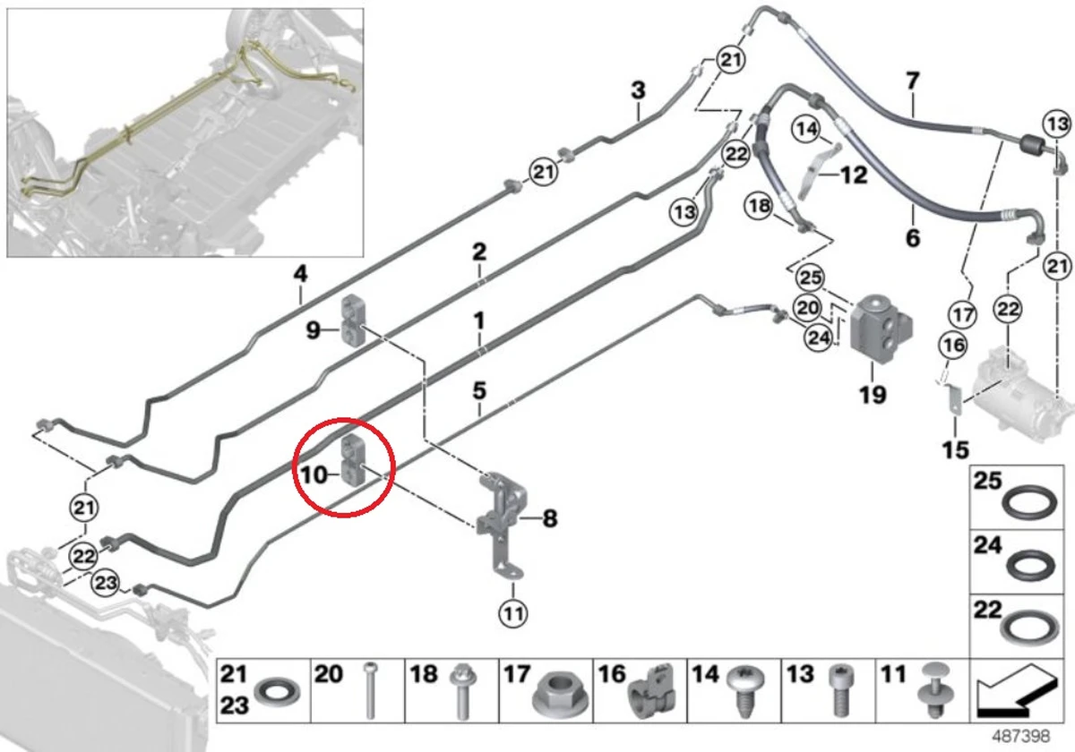 Зажим трубопровода кондиционера двойной нижний с повреждениями BMW i3 64539195547