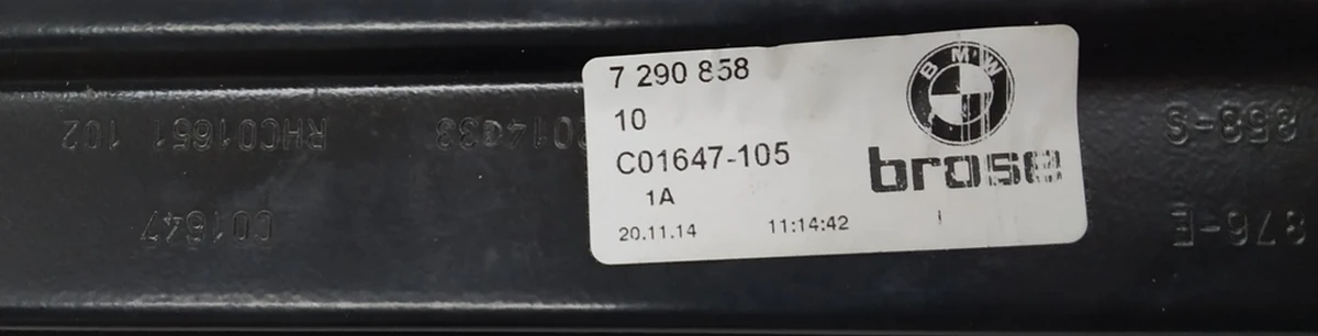 Front right window lifter assembly with electric motor and glass position clamps BMW i3 51337352876