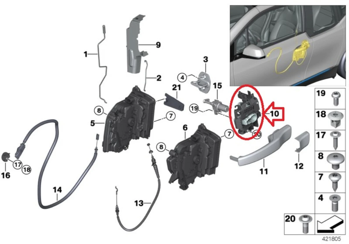 Замок відкриття дверей передньої лівої (під ключ) в зборі BMW i3 51217290863