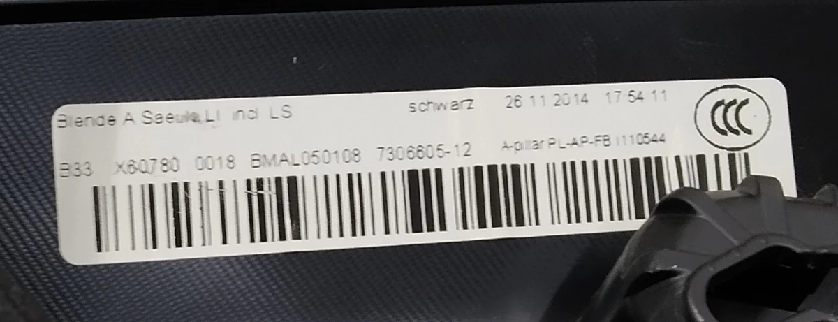 Facing pillar A left DALBERGIA BRAUN (to the sound of Harman Kardon) assy BMW I3 51437376213