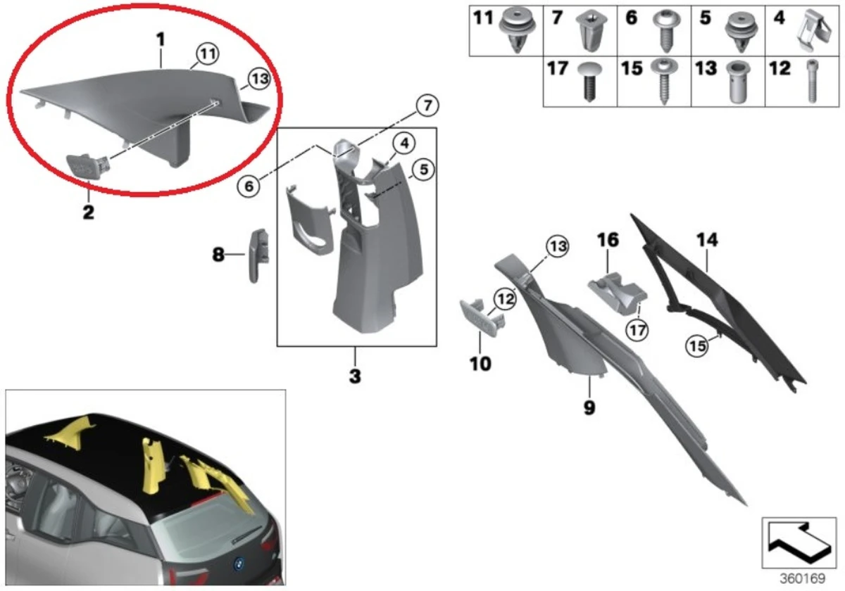 Facing pillar A right DALBERGIA BRAUN (to the sound of Harman Kardon) assy BMW I3 51437376214
