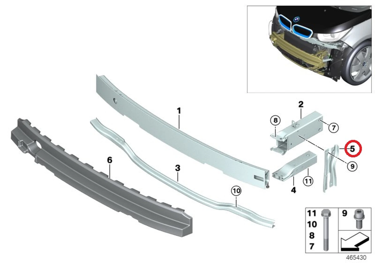 Усилитель (распорка) деформирующихся элементов (стаканов) основного усилителя бампера переднего левый BMW I3 51647374809