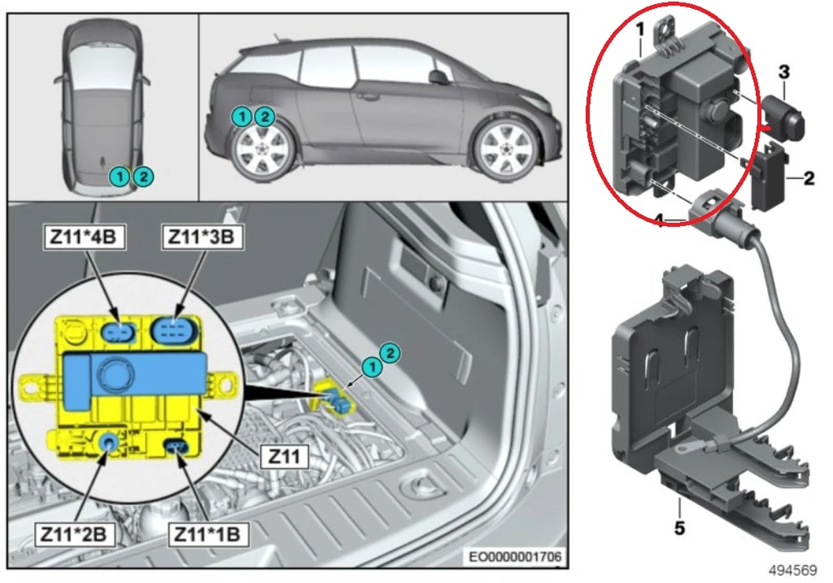 Модуль питания 12V DC двигателя и генератора в сборе с защитной заглушкой и разъемом BMW i3 12637614585