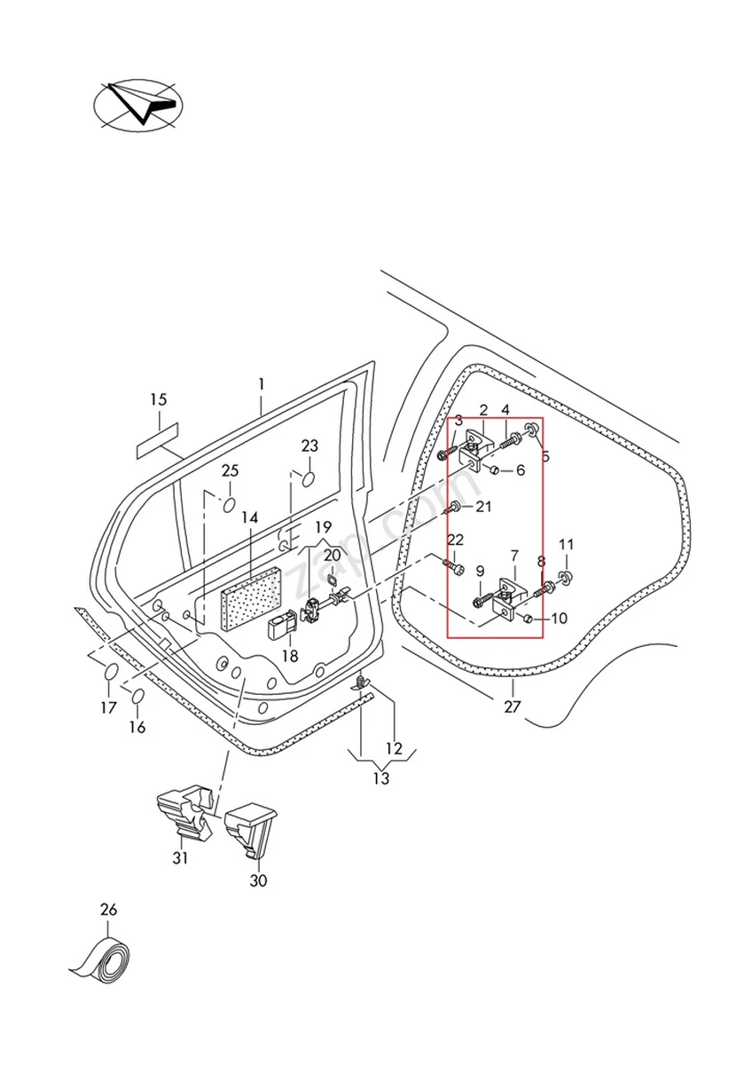 Петля двері задніх лівих верхній / нижній Volkswagen E-GOLF 8K0831401P