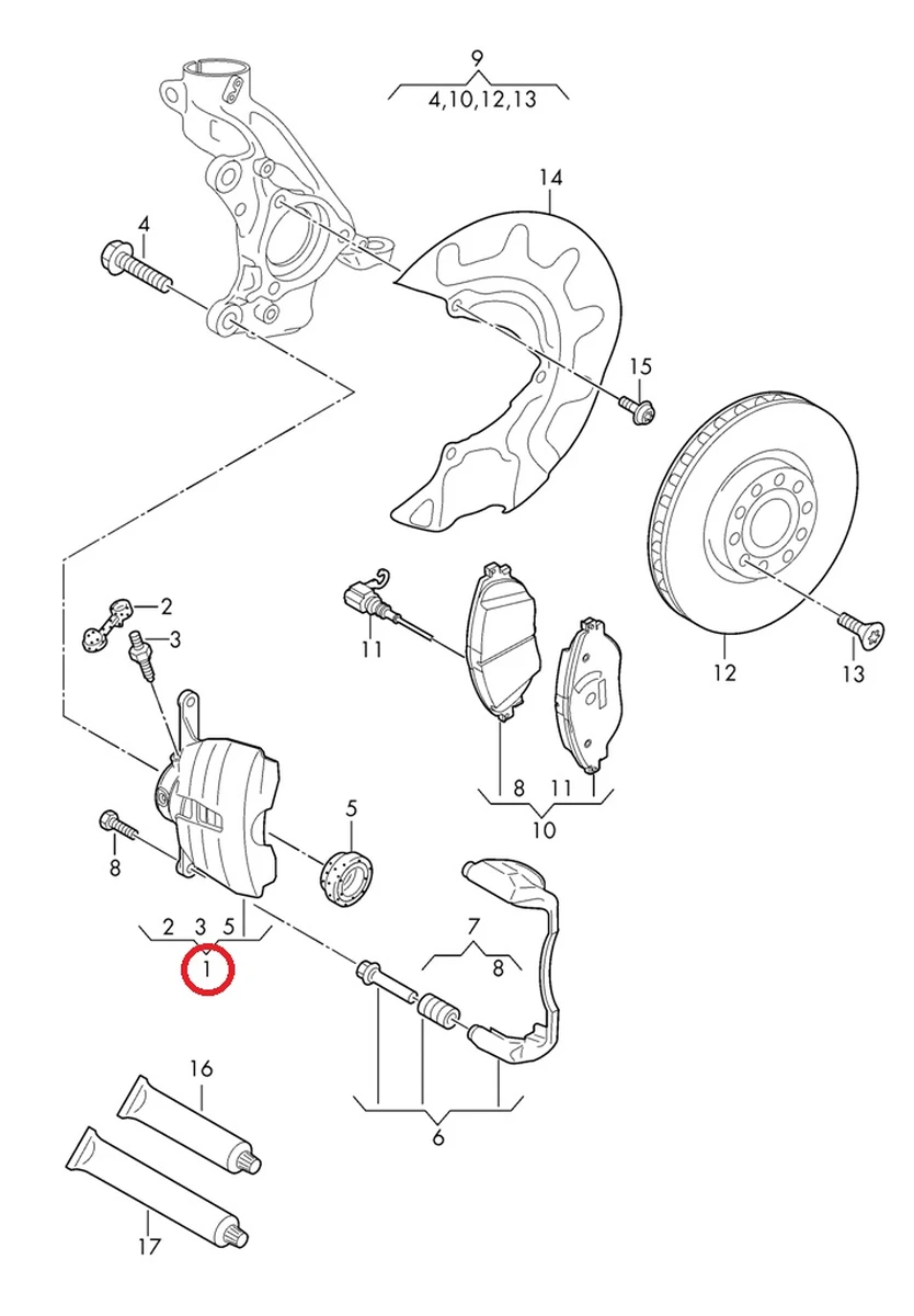 Brake Caliper Housing Front Right Volkswagen E-GOLF 8V0615124