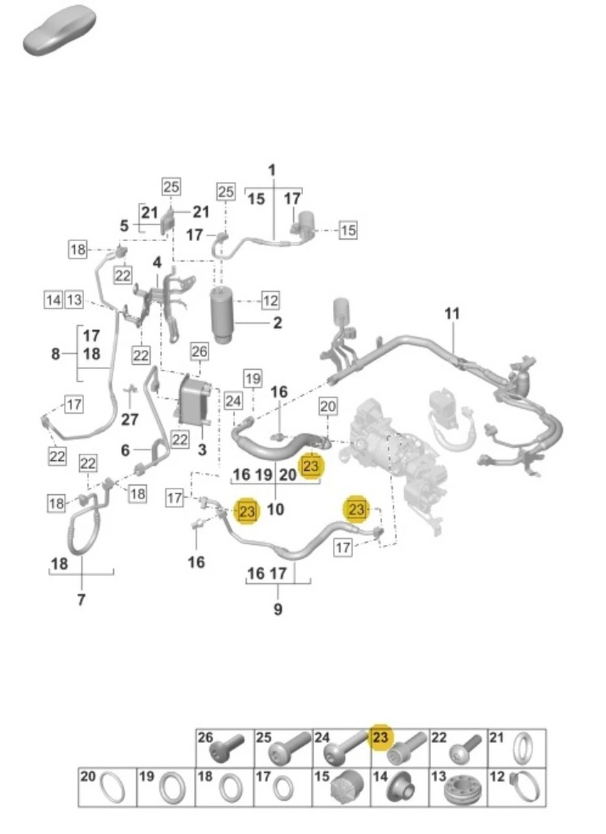 Гвинт з циліндричною головкою та внутрішнім багатогранником М8Х28 з шайбою Porsche Taycan N10720901