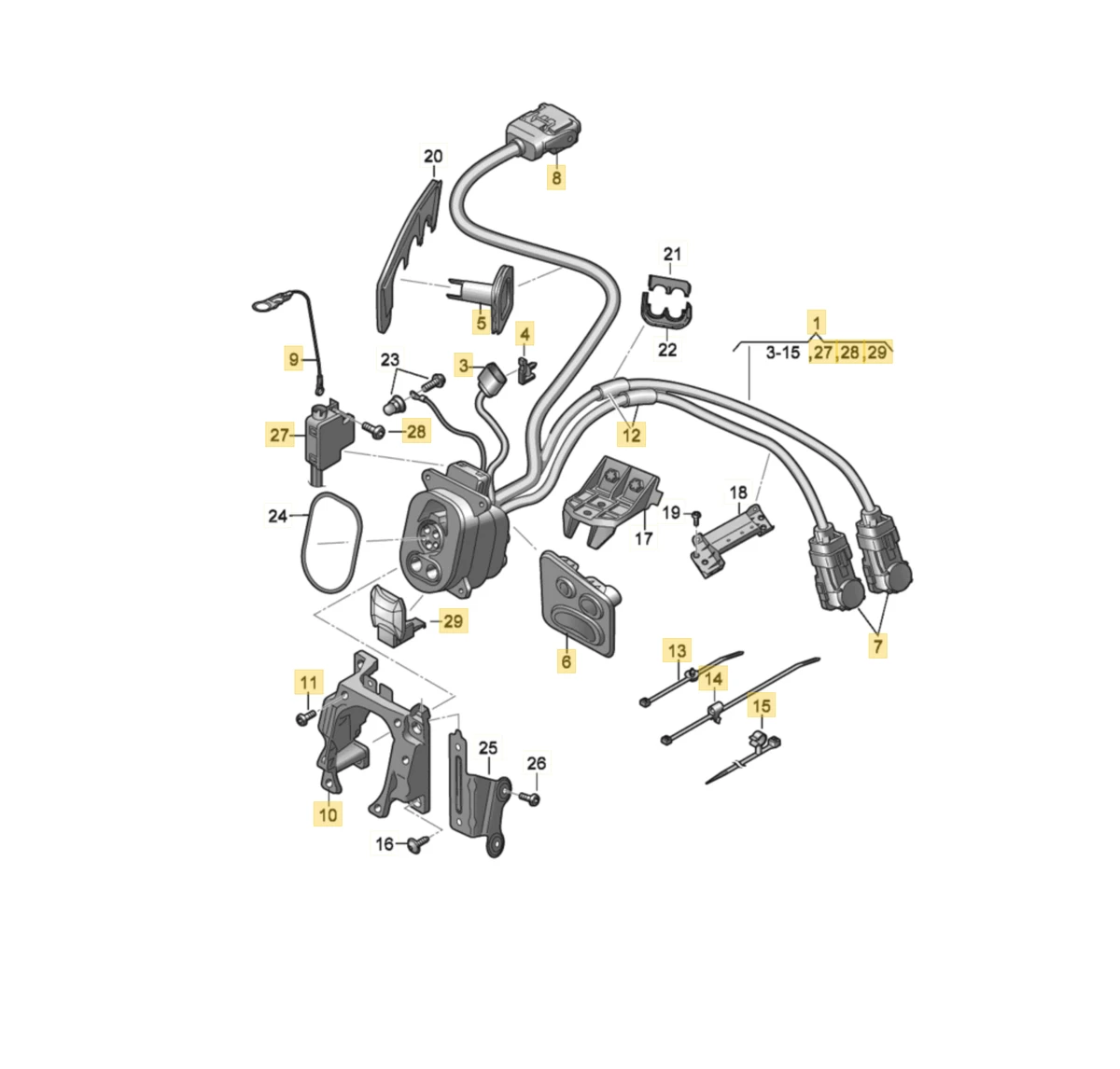 Charging port with high voltage cables and emergency release actuator with damage Audi E-tron 4KL971093H